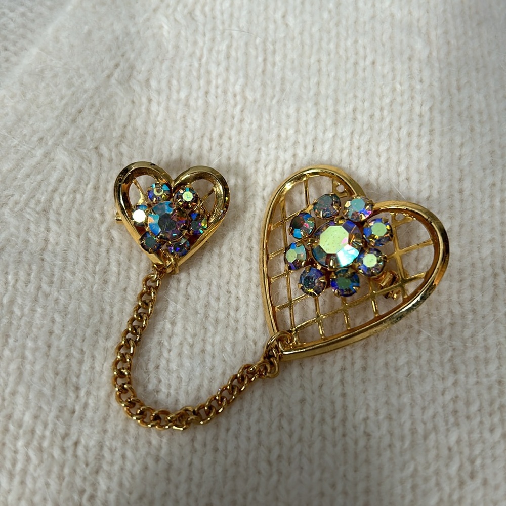 1960s Two Heart Chatelaine Style Pins, Perfect gift for Mother’s Day